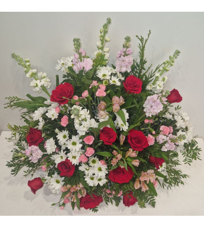 Centro rojo ,rosa y blanco