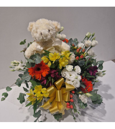 Centro de flores regalo con peluche